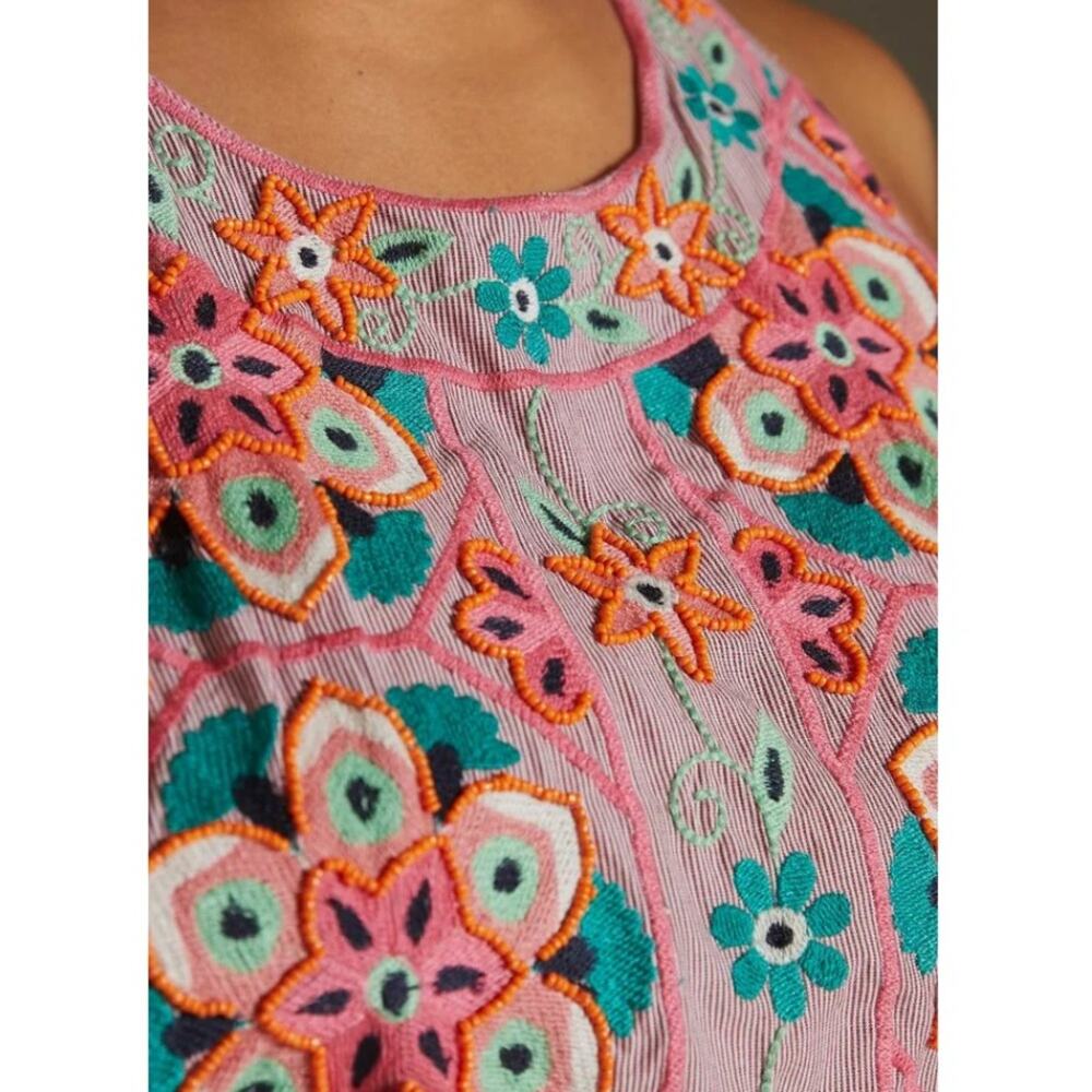 Anthropologie Floral Embroidered Mini Dress - Pink and Orange - Picture 4 of 13